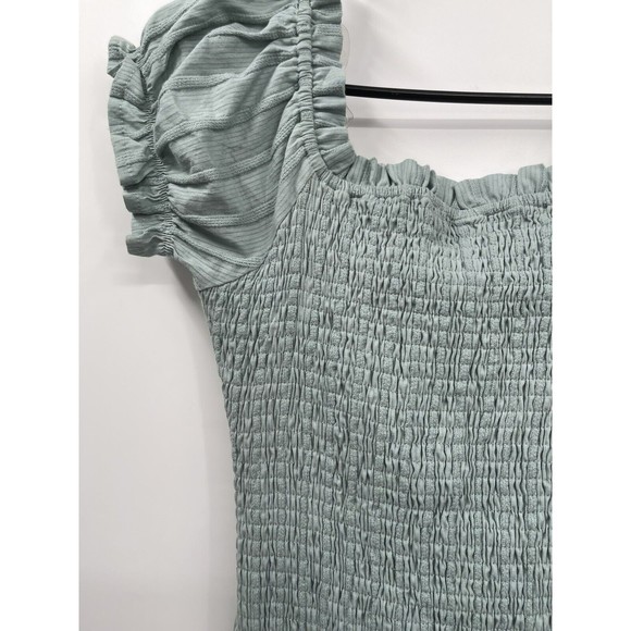 Windsor Sage Green Ribbed Smocked Square Neck Puff Sleeve Mini Dress Size L - Picture 6 of 7